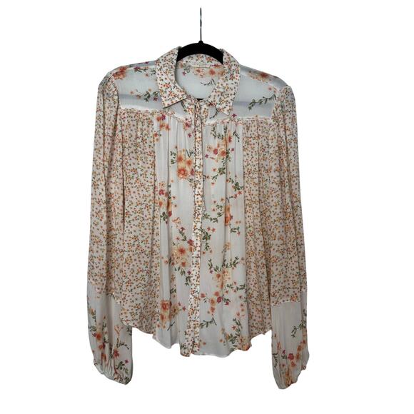 Lovestitch Floral Button Down Blouse 100% Rayon Boho Top Women’s Size Large - Picture 3 of 9